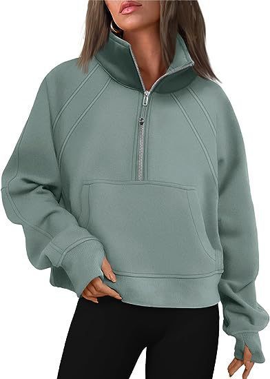 Damen sportlicher Hoodie mit kurzem Reißverschluss und praktischer Kängurutasche WW