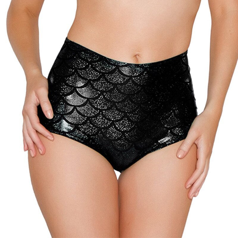 Damen Hochtaillierte Badehose im schimmernden Meerjungfrauen-Design WW