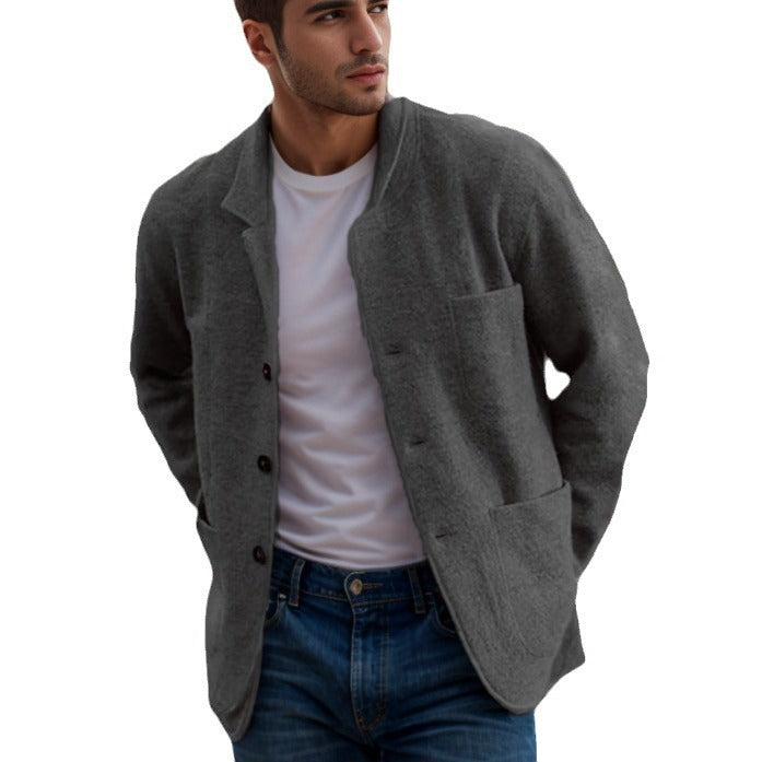 Herren lässige Wolljacke mit praktischen Taschen und Knopfverschluss WW