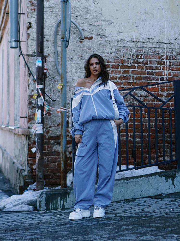 Damen Sportliches Oversized Trainingsset mit Kontrastdetails WW