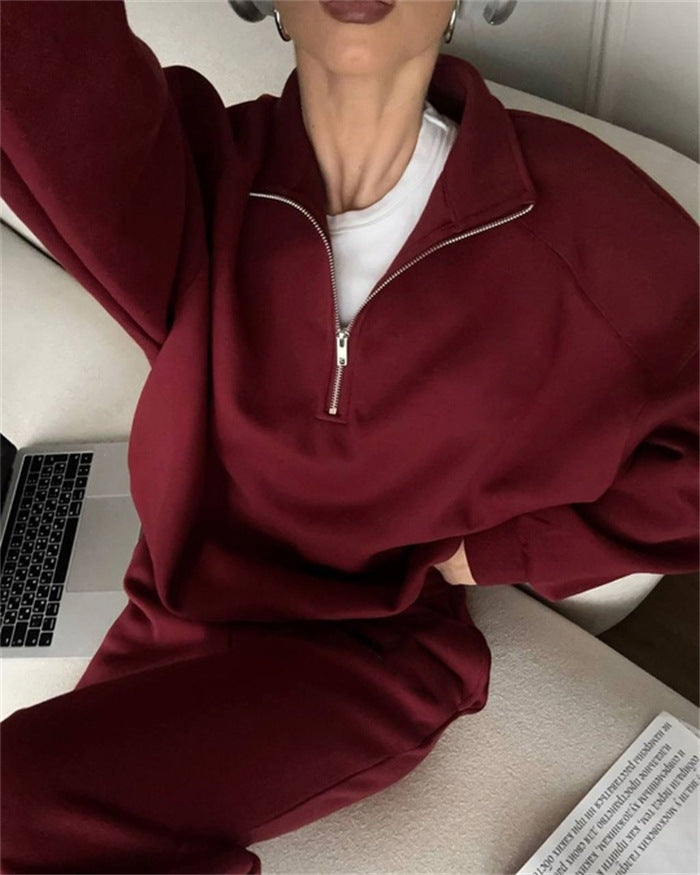Damen sportlicher Fleece-Pullover mit hohem Kragen und Reißverschluss WW