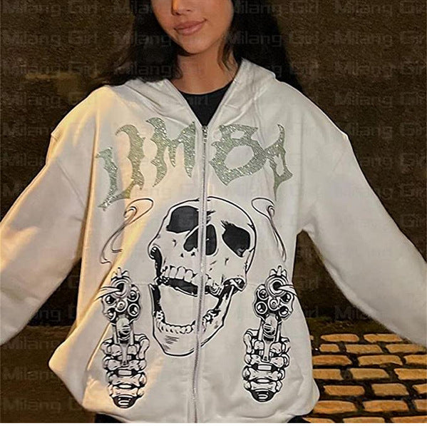Damen Kapuzenpullover mit auffälligem Totenkopf-Design WW