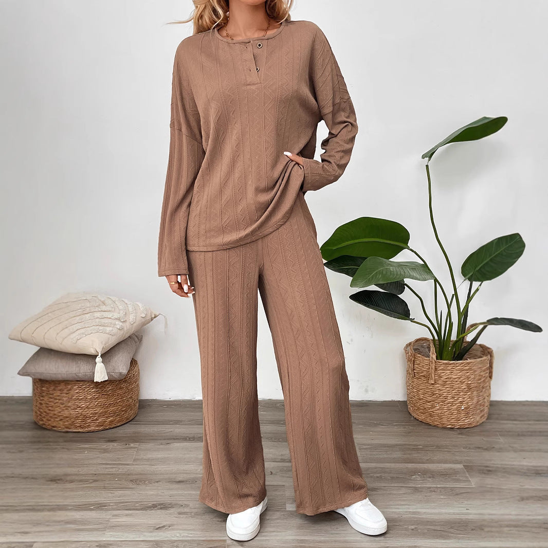 Damen Gemütliches Strickset mit weitem Bein und Knopfleiste WW