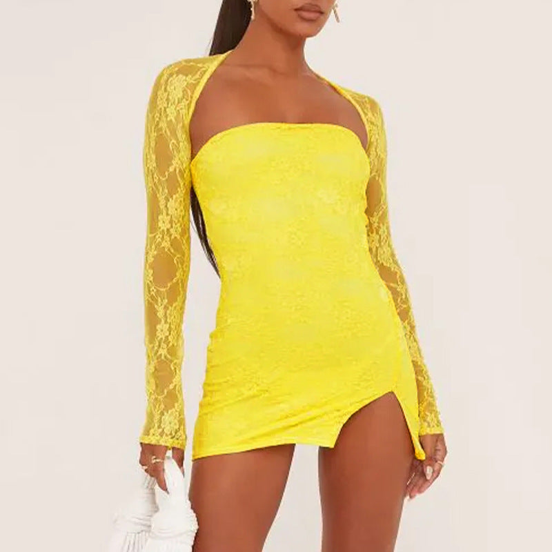 Damen Spitzenkleid mit langen Ärmeln WW