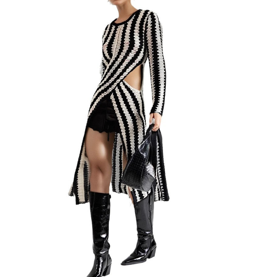 Damen Designer-Strickkleid mit asymmetrischem Schnitt und grafischem Muster WW