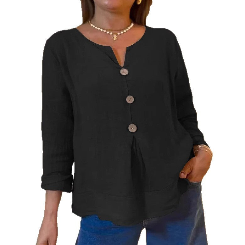 Damen elegante Bluse mit Knopfleiste und luftiger Passform WW