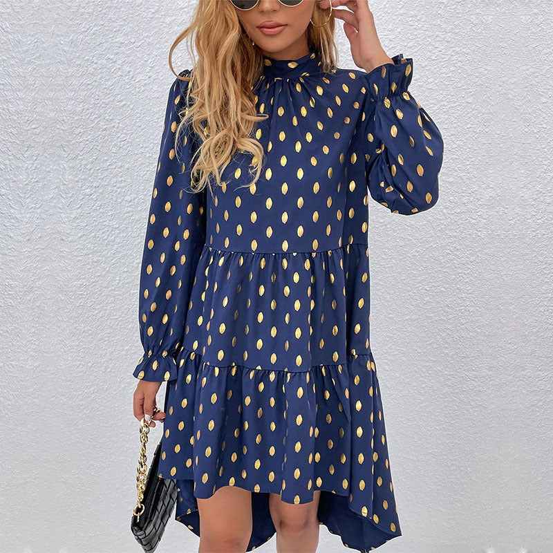 Damen Kleid mit voluminösem Rock und elegantem Stehkragen WW