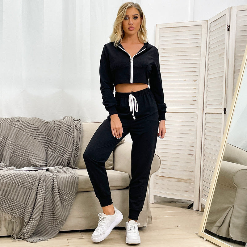 Damen Sportliches Set mit kurzem Oberteil und elastischem Bund WW