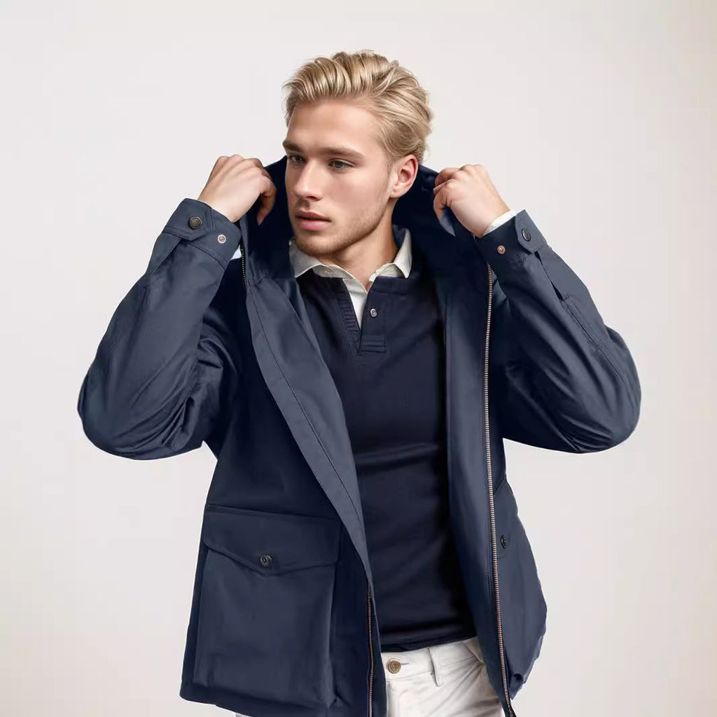 Herren Übergangsjacke mit praktischen Taschen und verstellbarem Kapuzenkragen WW
