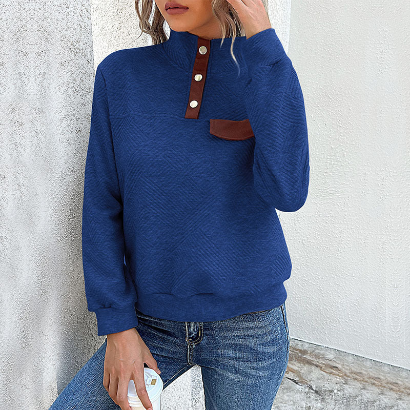 Damen lässiger Pullover mit strukturiertem Kragen und praktischer Brusttasche WW