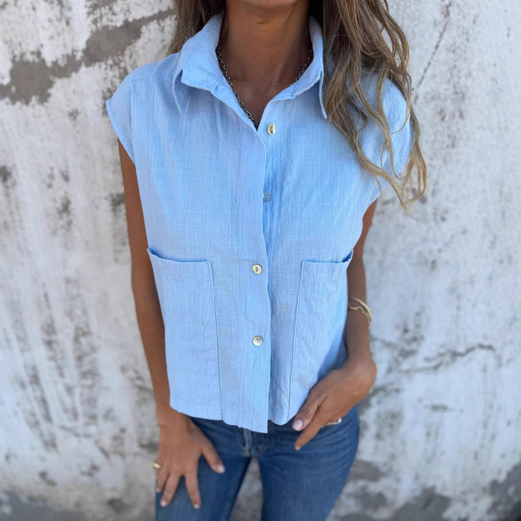 Damen Kurzarm Bluse mit praktischen Taschen WW