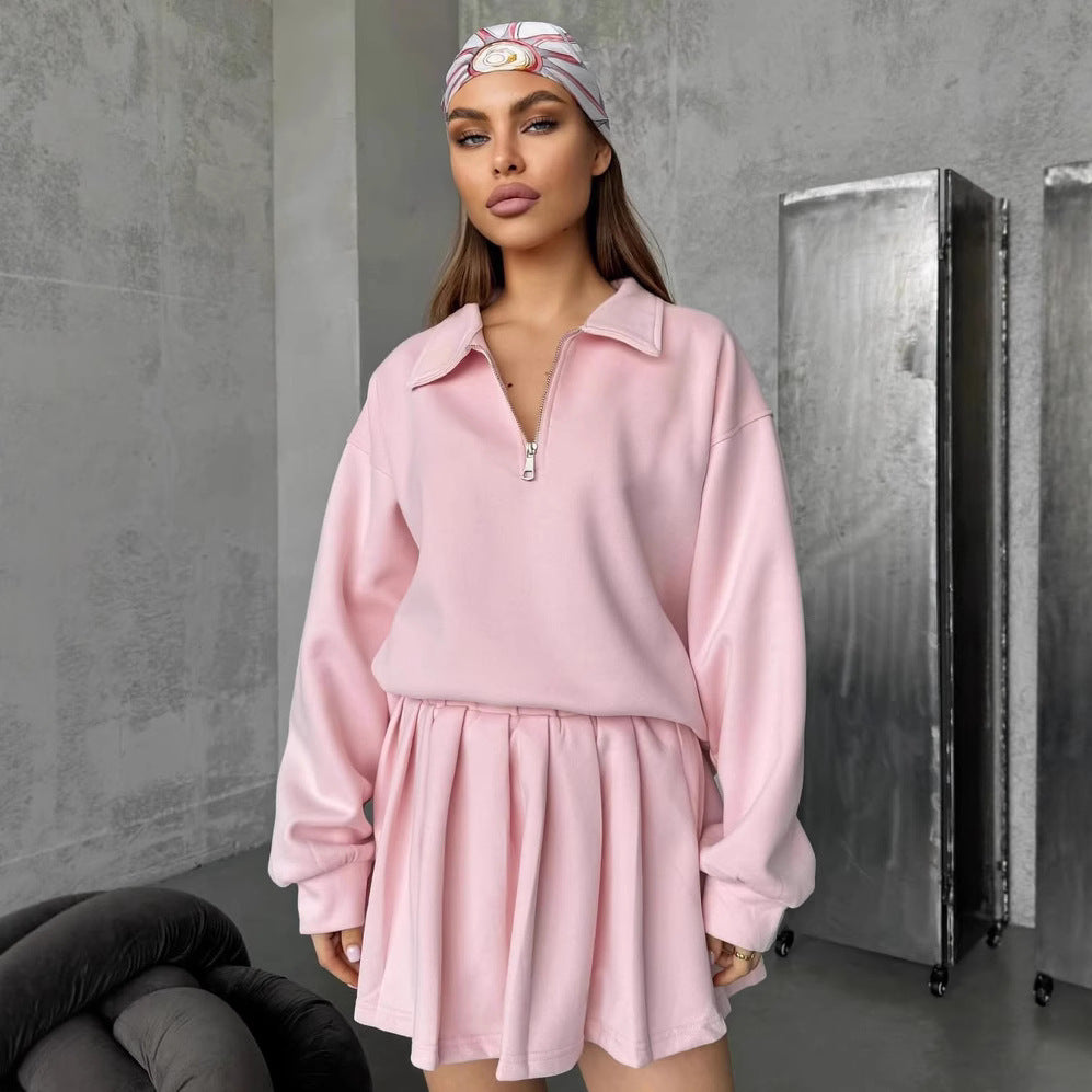 Damen lässiger Pullover mit kurzem Reißverschluss und weitem Schnitt WW