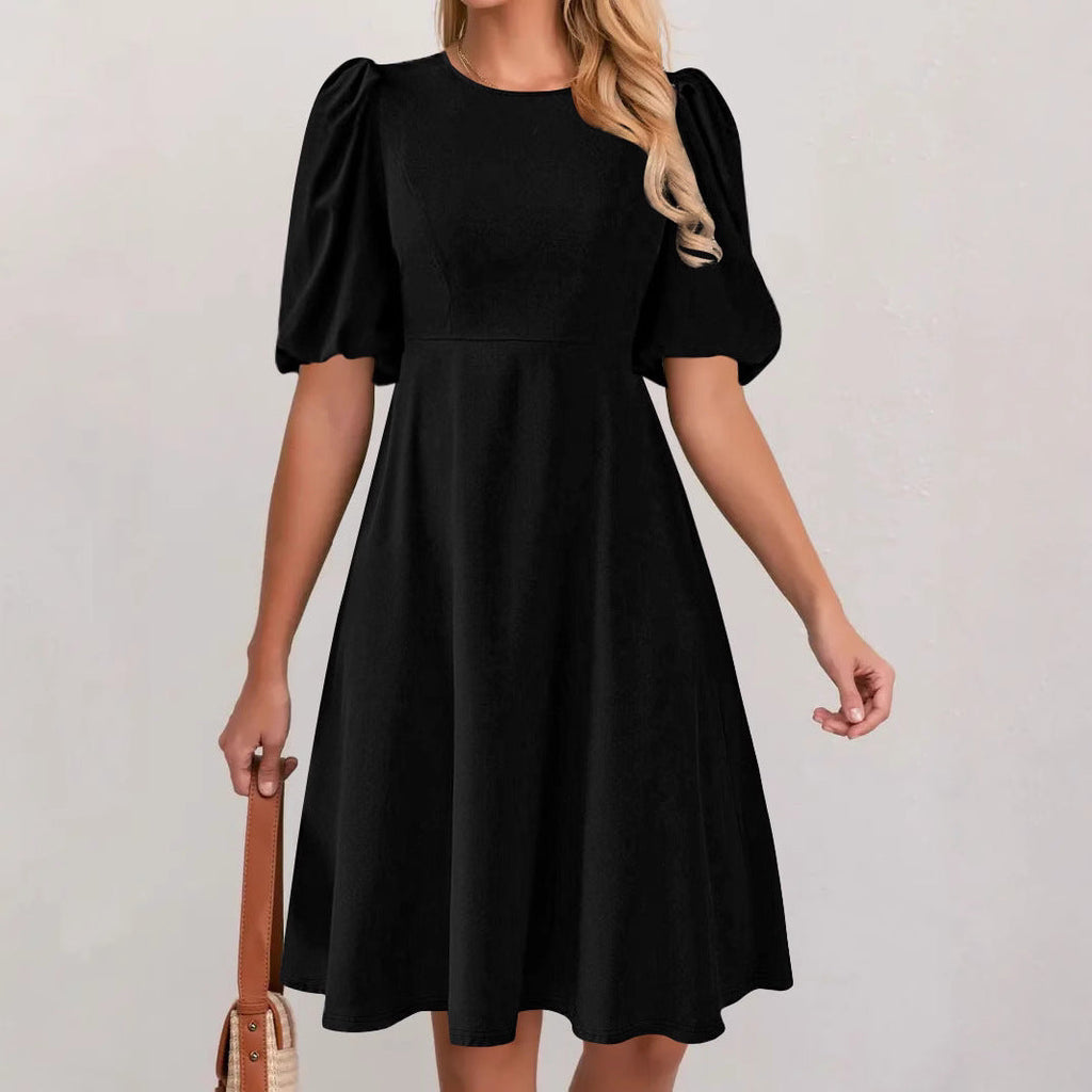 Damen A-Linien Kleid mit voluminösen Puffärmeln WW