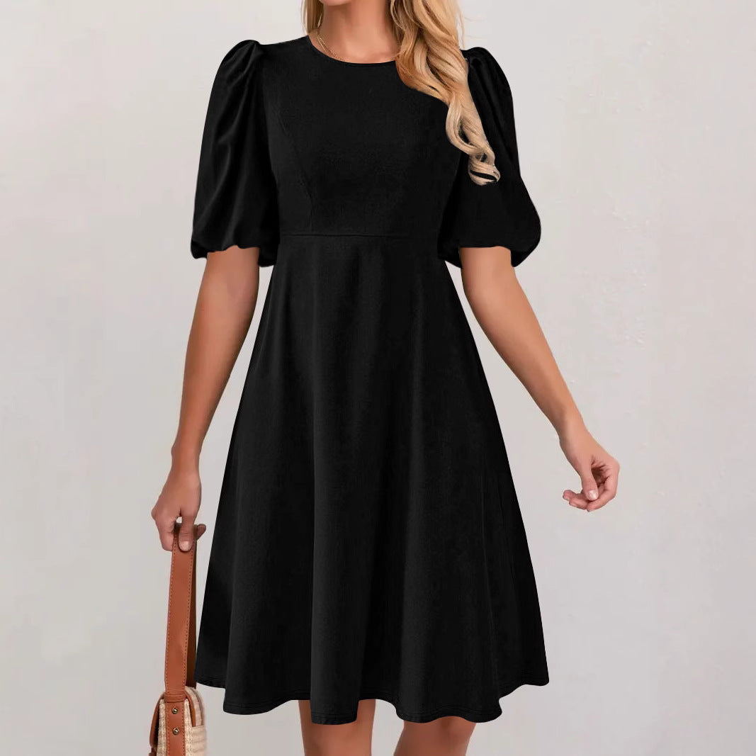 Damen A-Linien Kleid mit voluminösen Puffärmeln WW