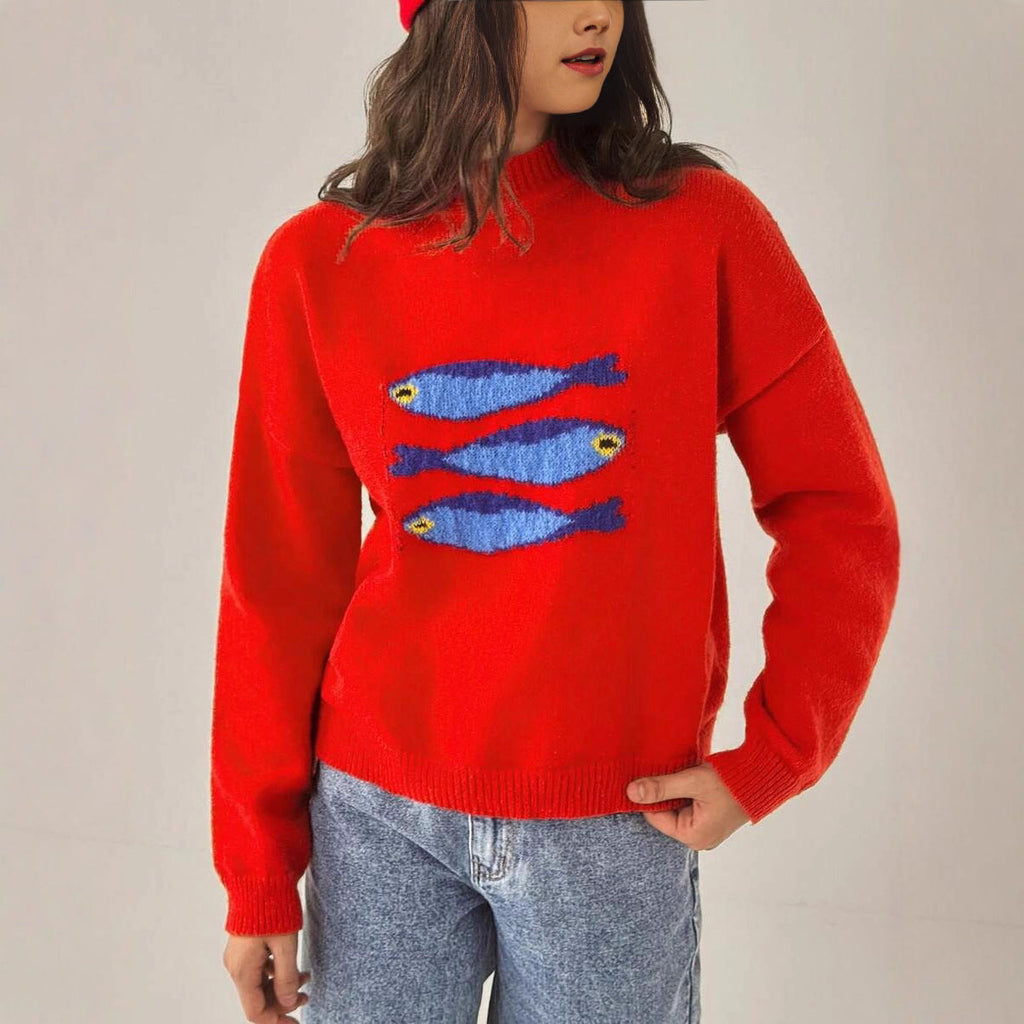 Damen Strickpullover mit maritimem Fischdesign WW