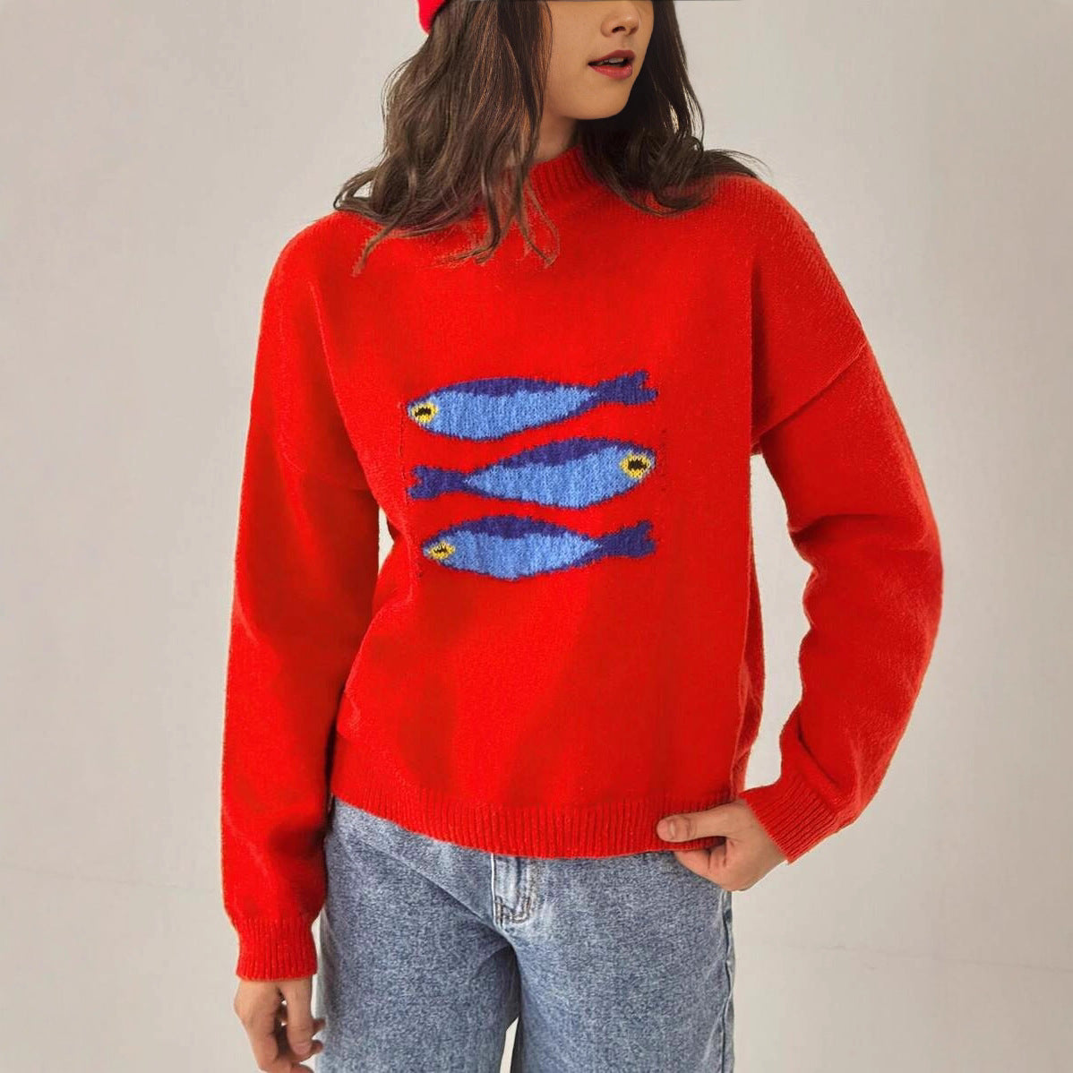 Damen Strickpullover mit maritimem Fischdesign WW