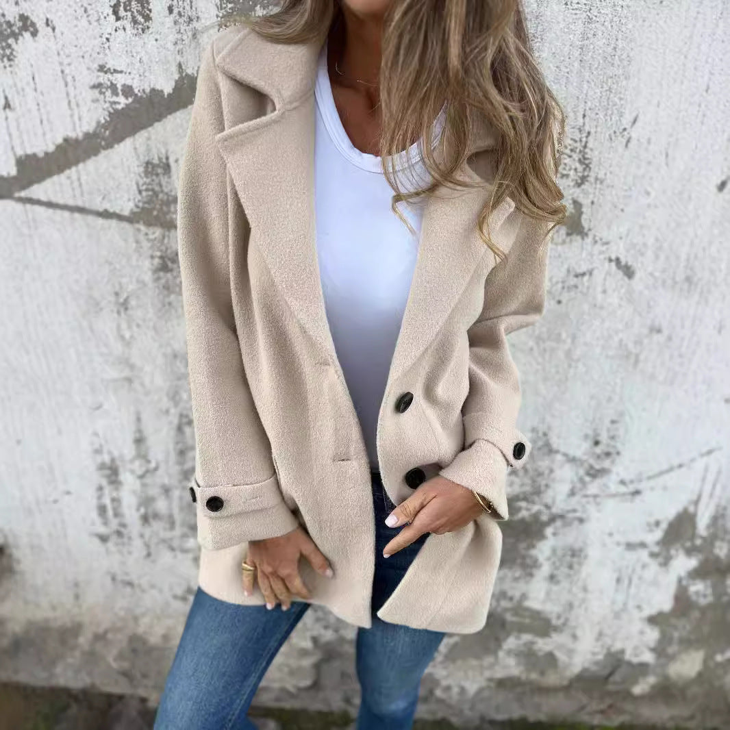 Damen zeitloser Wolle-Blazer mit praktischem Reverskragen und Taschen WW