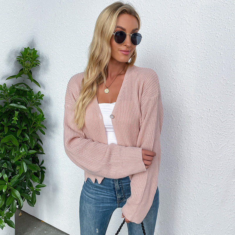 Damen lässiger Strickcardigan mit trendigem V-Ausschnitt und praktischen Taschen WW