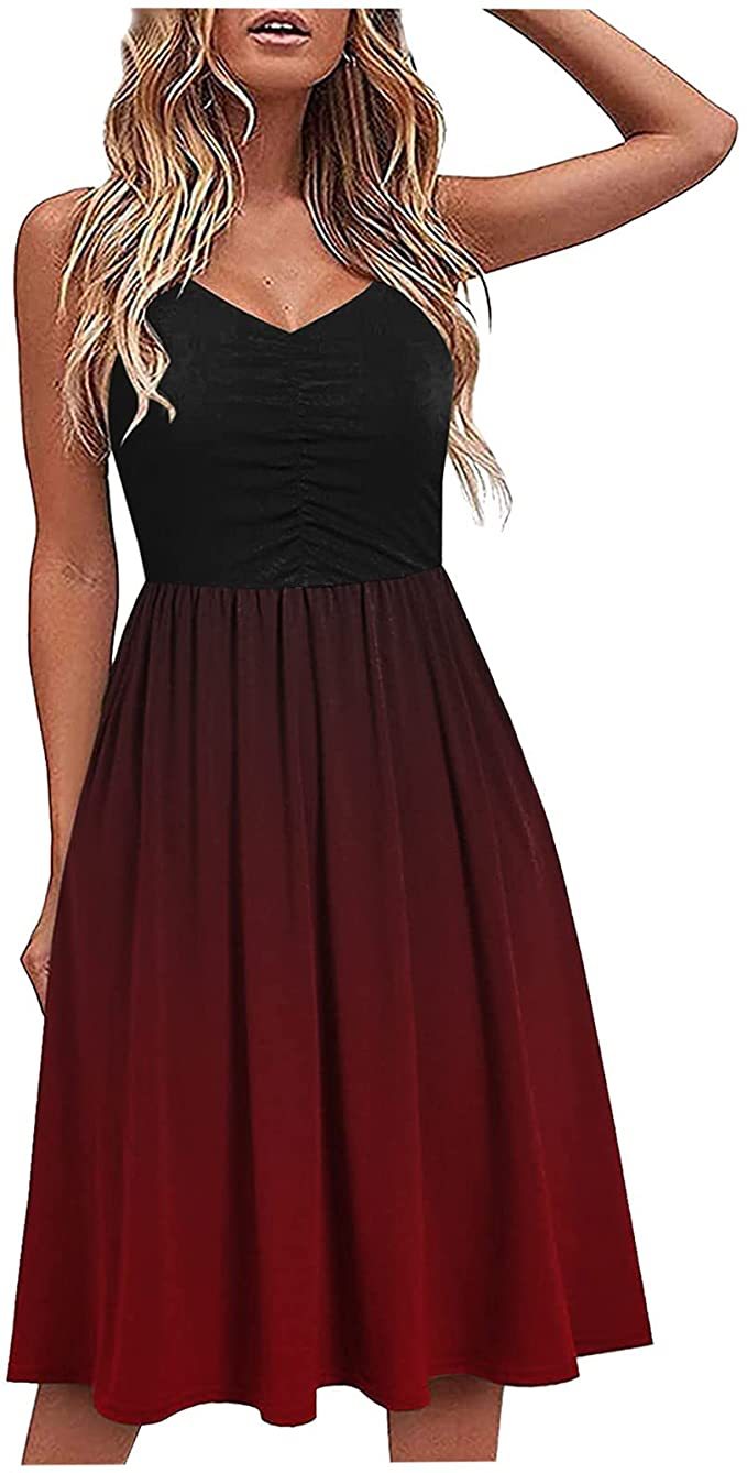 Damen A-linien Midi-Kleid mit verführerischem V-Ausschnitt und Farbverlauf WW