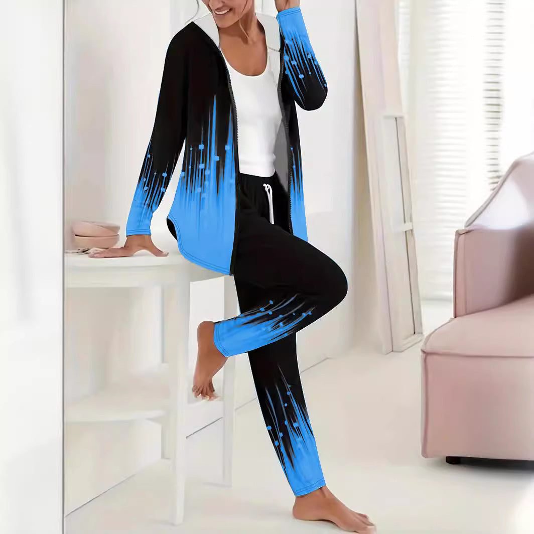 Damen Sportanzug mit kapuzenförmigem Oberteil und elastischen Bundhosen WW