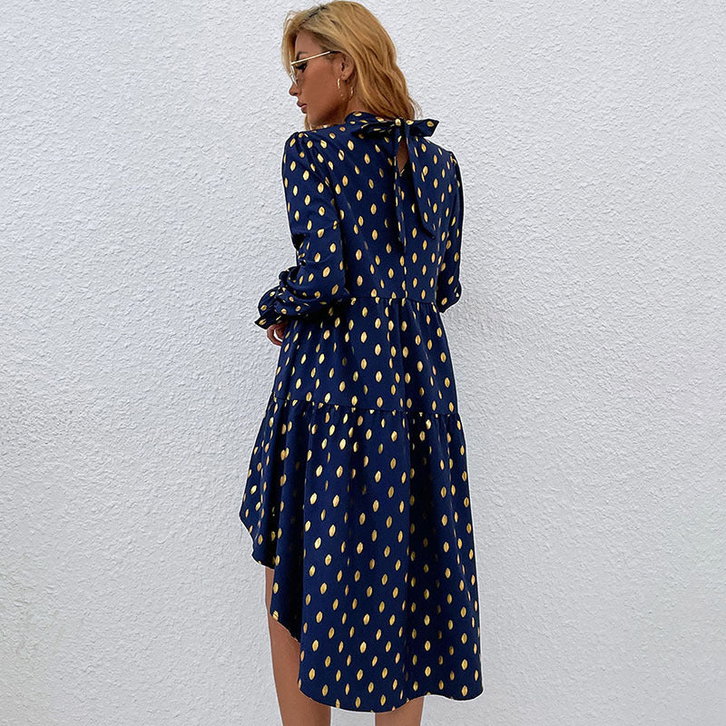 Damen Kleid mit voluminösem Rock und elegantem Stehkragen WW