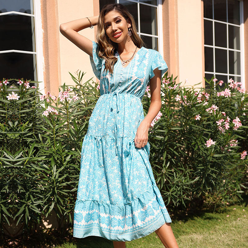 Damen Maxikleid mit floralem Muster und eleganter Knopfleiste WW