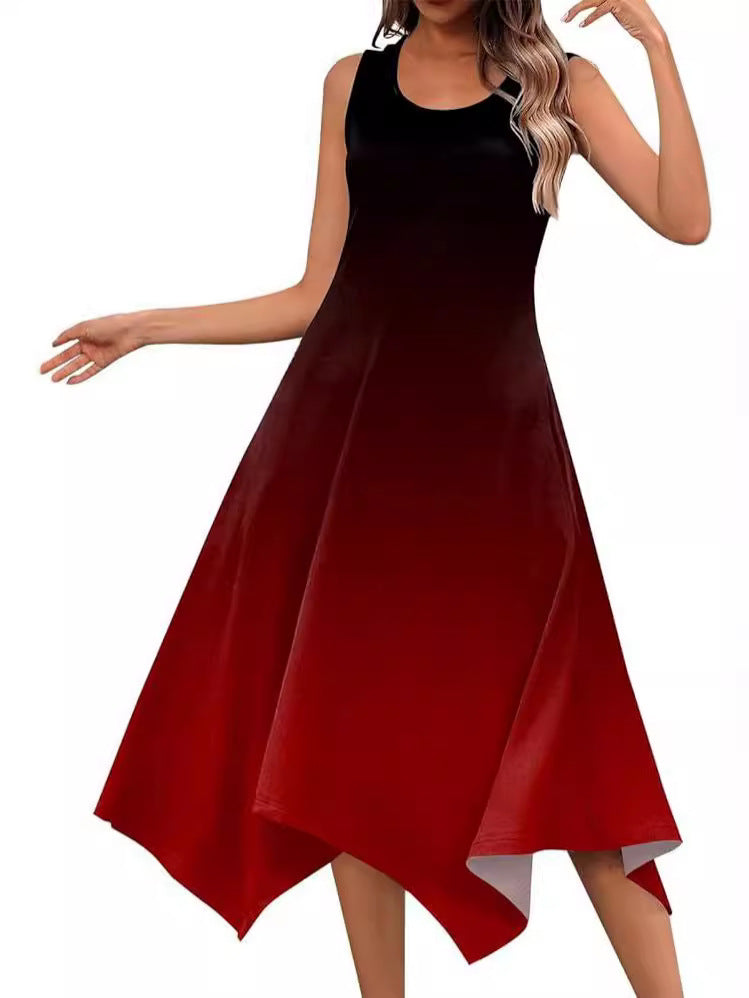 Damen ärmelloses Midi-Kleid mit schwingendem Schnitt und einzigartigem Farbübergang WW