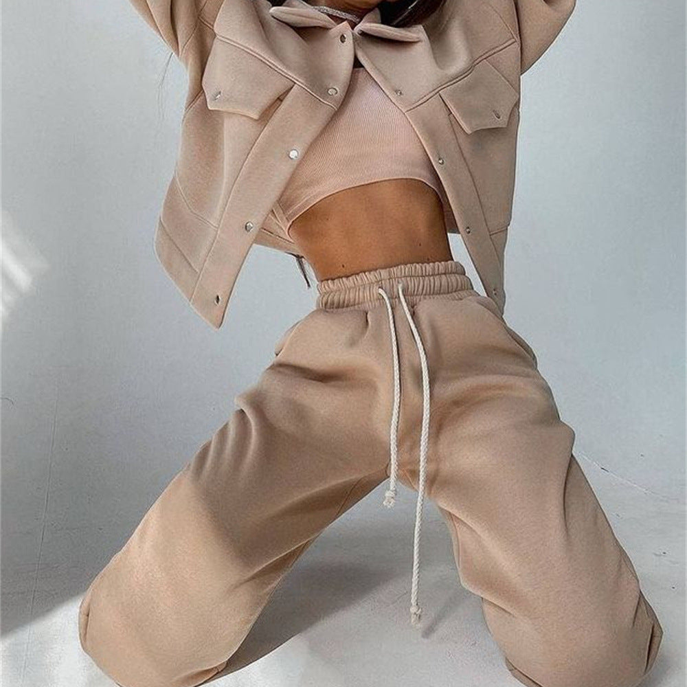 Damen lässiges Fleece-Set mit praktischer Jacke und bequemen Jogginghosen WW