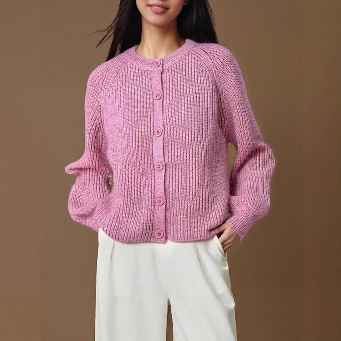 Damen Strickjacke mit feinem Rippenmuster und geschützten Knöpfen WW