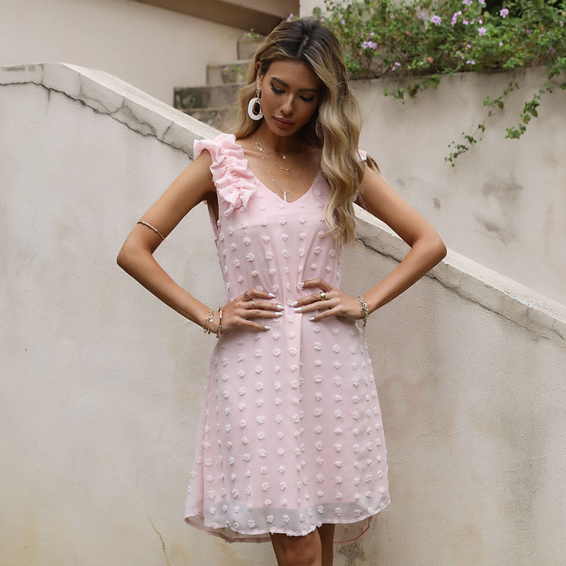 Damen luftiges Sommerkleid mit Rüschendetails und strukturiertem Design WW