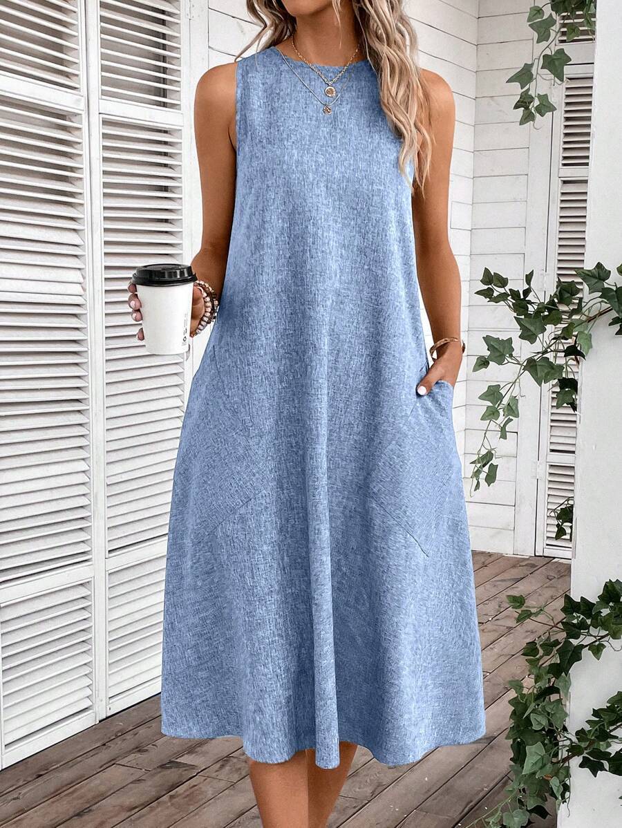 Damen lässiges Sommerkleid mit Taschen und bequemem Schnitt WW
