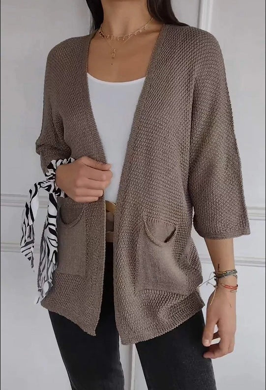 Damen lässige Strickjacke mit offener Vorderseite und praktischen Taschen WW