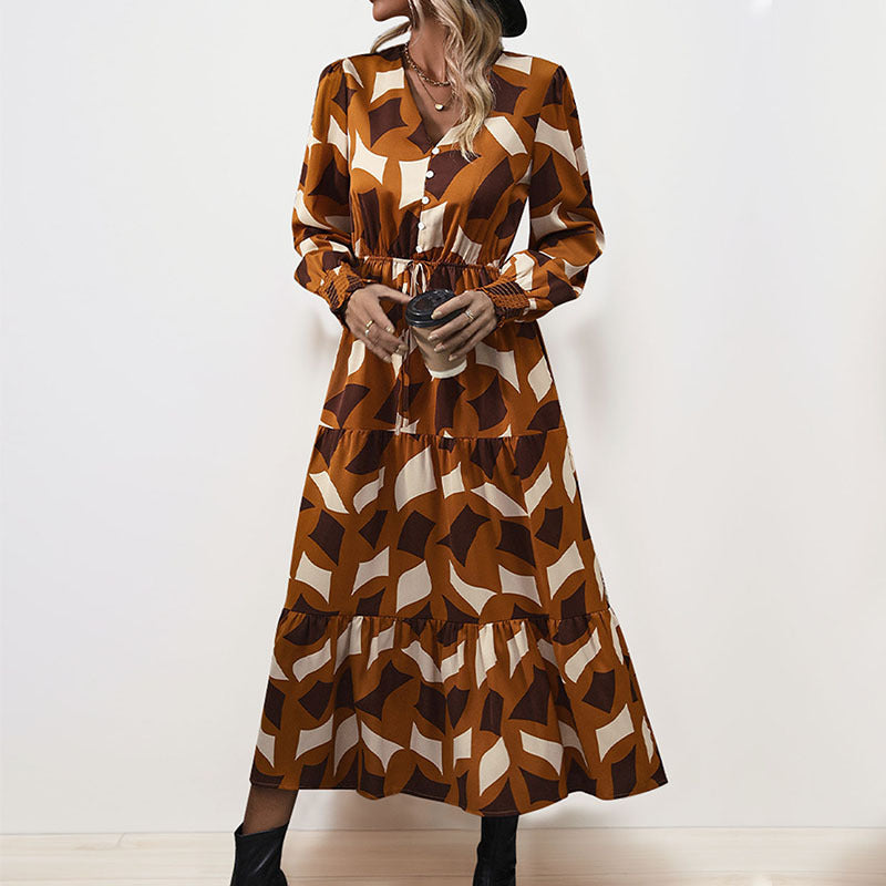 Damen Maxikleid mit dekorativem Bindegürtel und voluminösen Ärmeln WW
