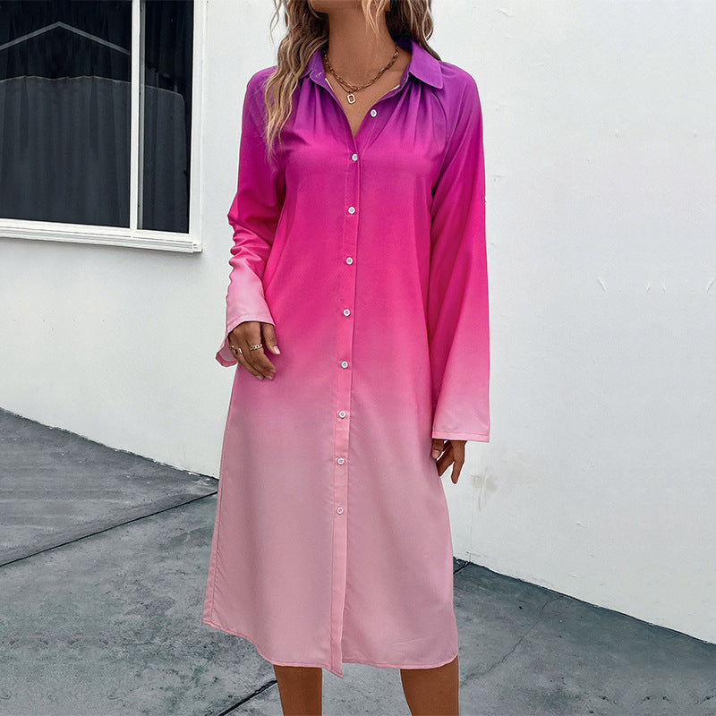 Damen Hemdblusenkleid mit elegantem Farbübergang WW