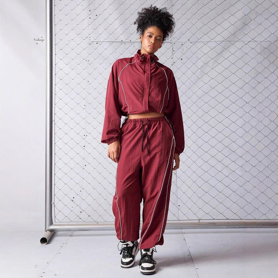 Damen sportliches Windbreaker-Oberteil mit elastischem Bund und modernem Reißverschluss WW