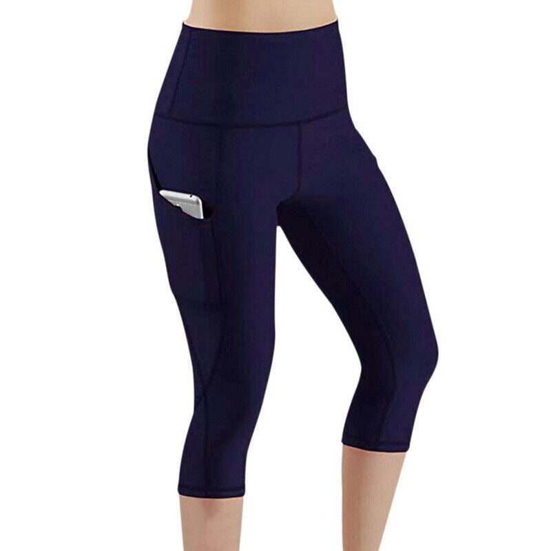 Damen Sportliche Capri-Leggings mit Seitentaschen und hohem Bund WW