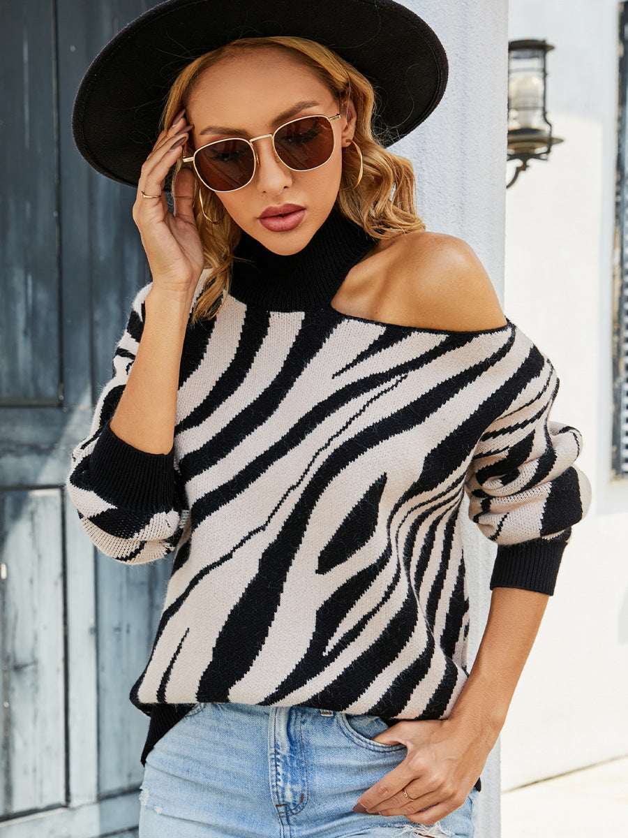 Damen Oversized Pullover mit asymmetrischem Schnitt und auffälligem Tiermuster WW