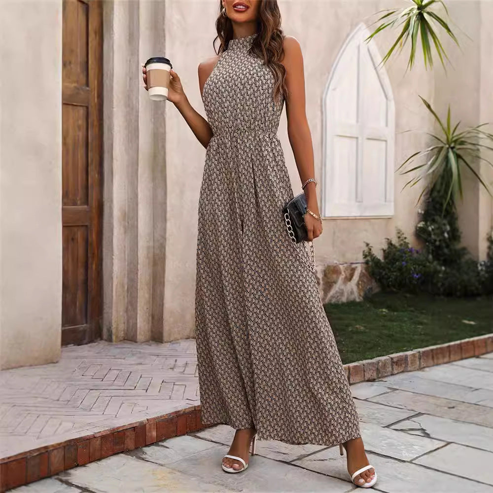 Damen Eleganter Halsband Weitbeiniger Overall WW