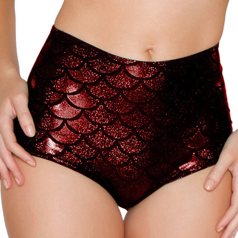 Damen Hochtaillierte Badehose im schimmernden Meerjungfrauen-Design WW