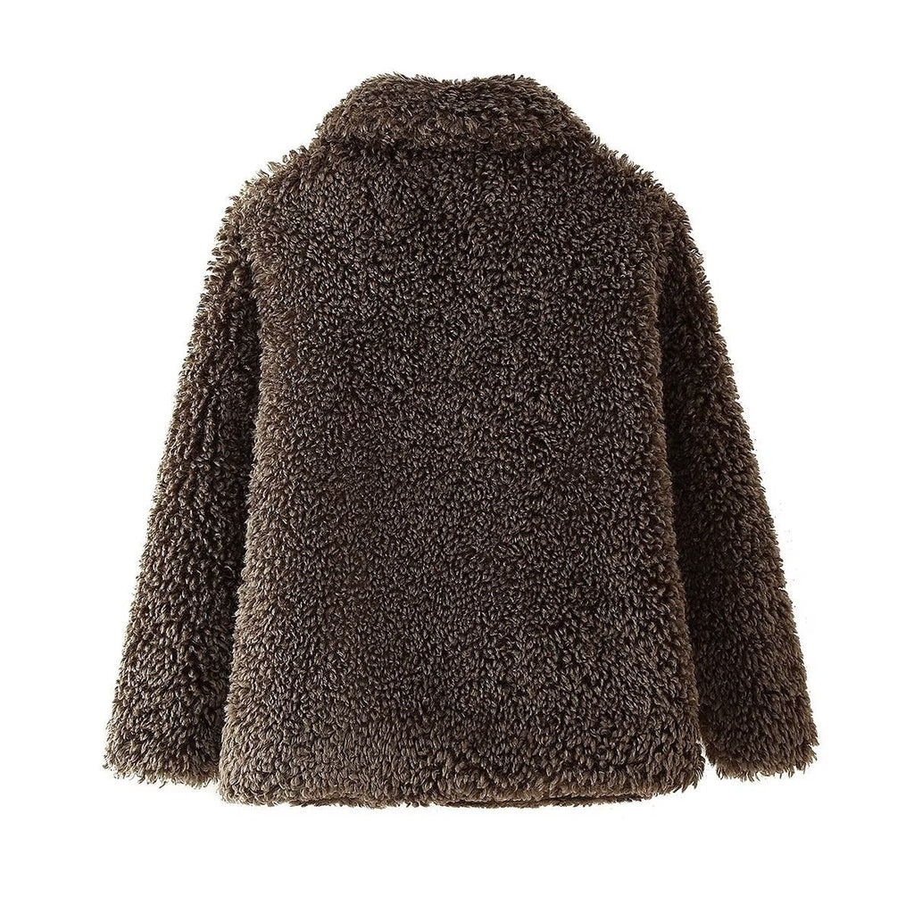 Damen Plüschjacke mit weichem Kunstfell und elegantem Kragen WW