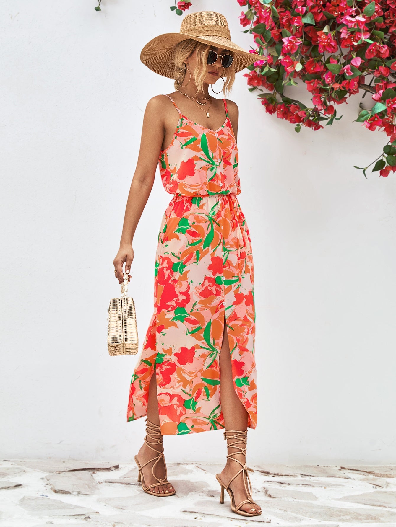 Damen Maxikleid mit verspieltem floralem Design und knöpfbarem Top WW