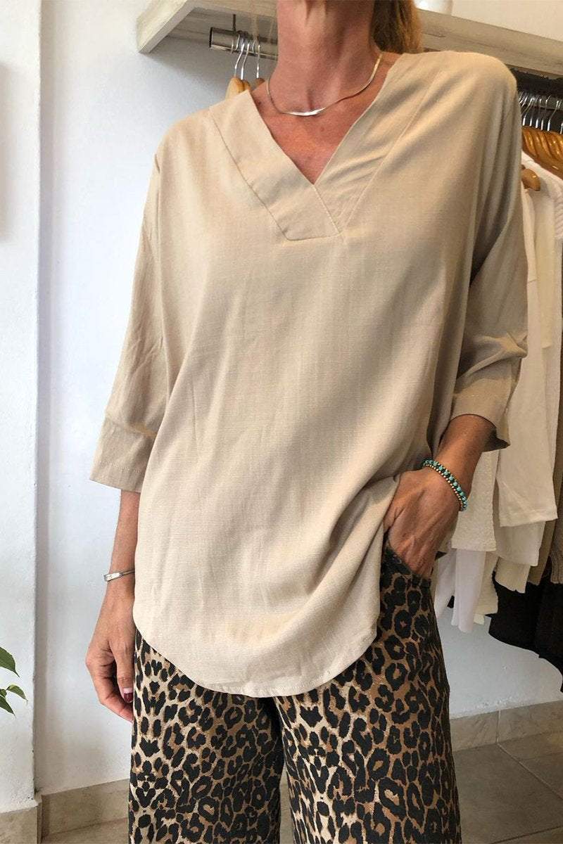 Damen Oversize Tunika mit modernem V-Ausschnitt und lässigen Ärmeln WW