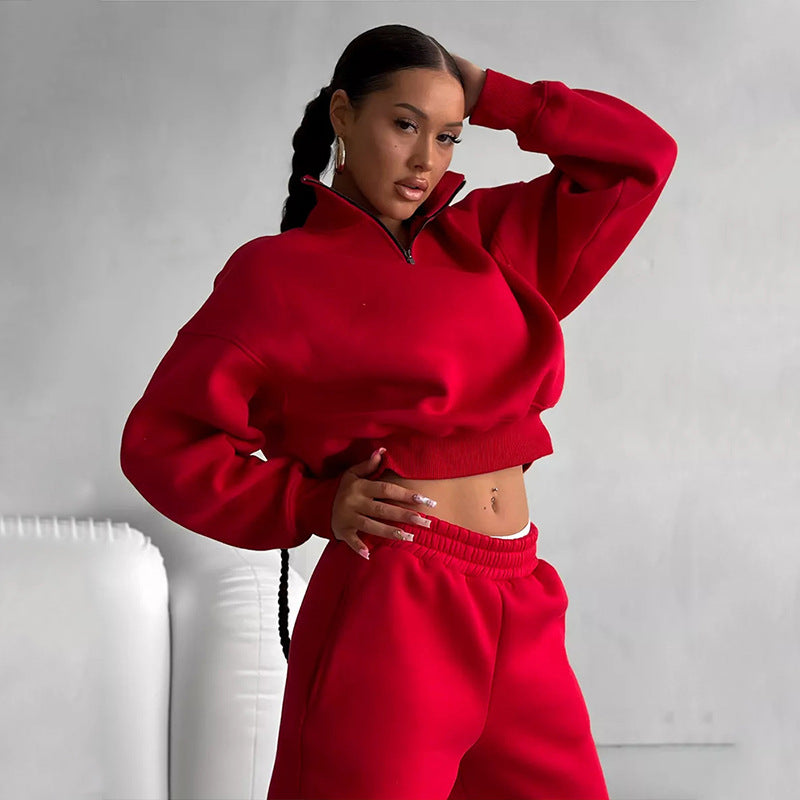 Damen sportliches Sweatshirt mit hohem Kragen und bequemer Hose WW