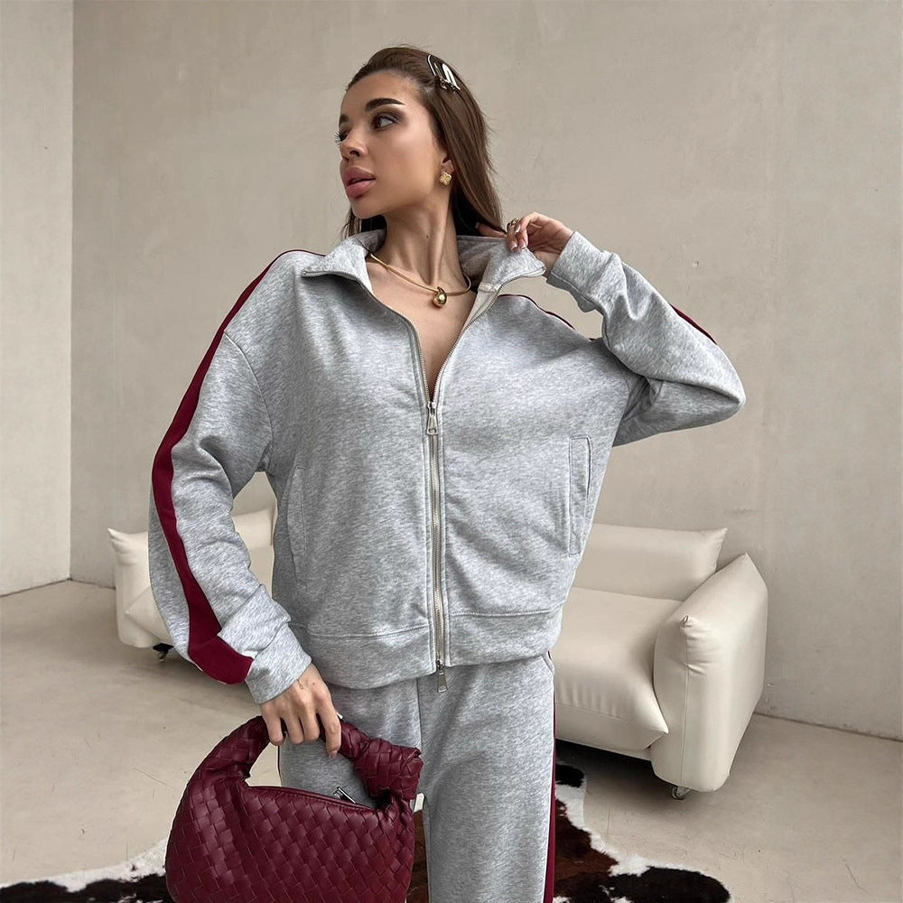 Damen sportlich eleganter Fleece Jogginganzug mit trendigem Schnitt WW