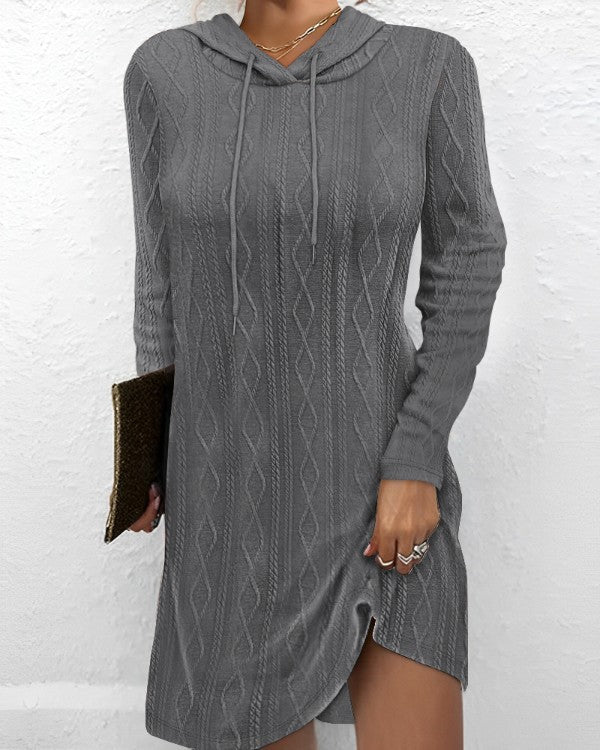 Damen Gemütliches Strick Hoodie Kleid WW