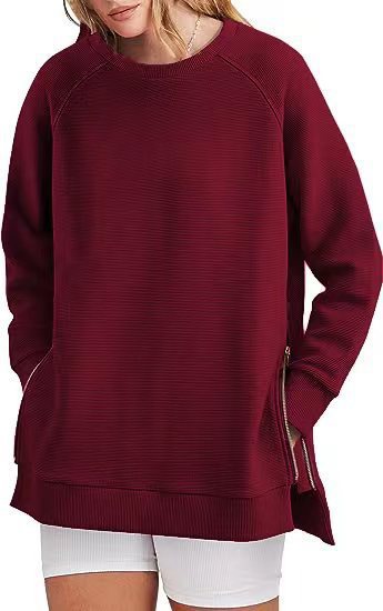 Damen lässiger Sweatshirt mit Seitentaschen und Reißverschluss WW