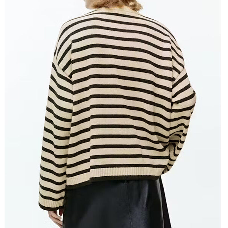 Damen trendiger Strickpullover mit auffälligem Streifenmuster WW