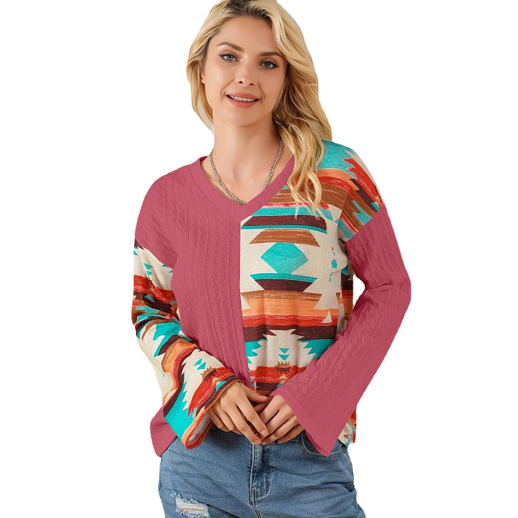 Damen Oversized Aztekenmuster Pullover WW