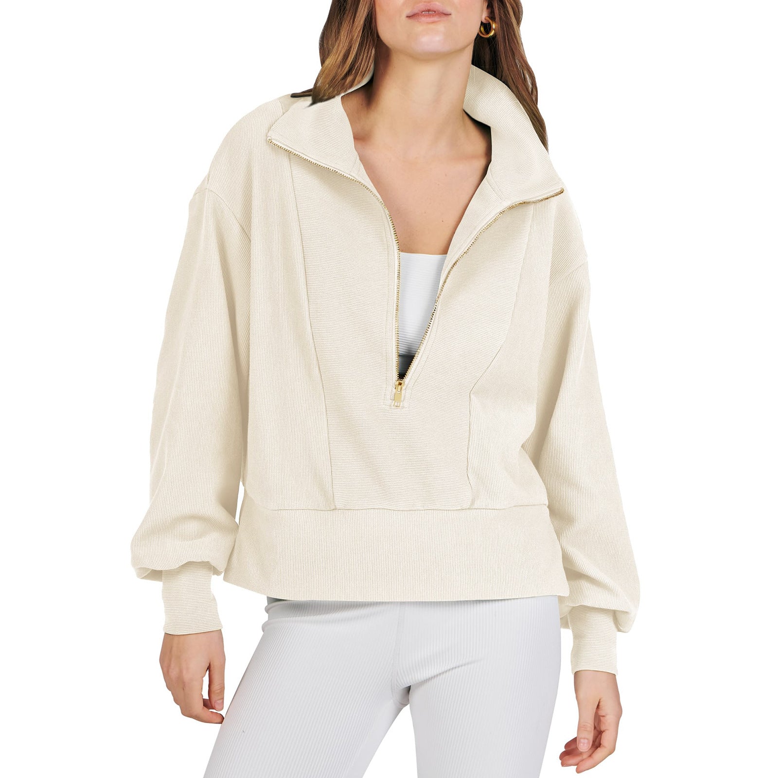 Damen Luxe Zip-Up Pullover Sweatshirt WW