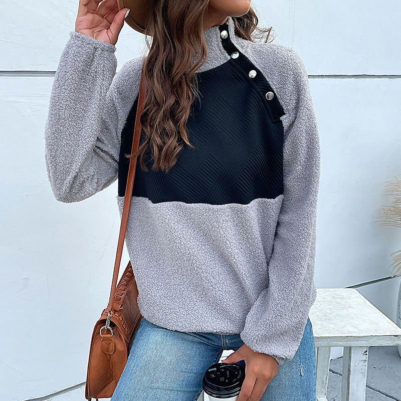 Damen Fleece-Pullover mit hohem Kragen und kontrastierendem Stoff WW